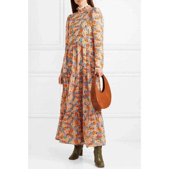 STINE GOYA Dresses & Skirts - Stine Goya Judy Tiered Floral Silk Crepe Maxi Dress Multi Womens Size M Prairie